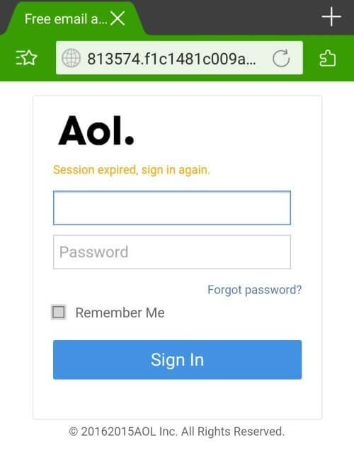 Fake AOL login page