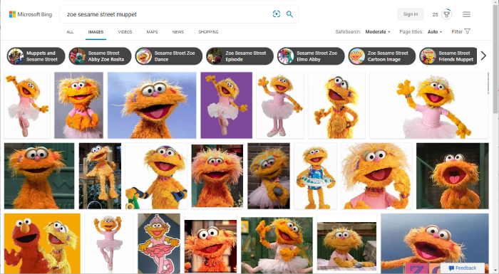 Bing image search for "Zoe sesame street muppet"