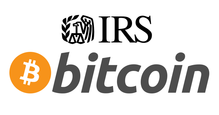 The IRS and Bitcoin logos